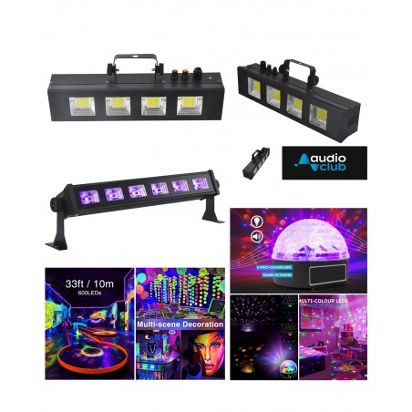 Stroboscope a LED cob 4 × 20 w audio club + astro ball magic dj ball 6 × LED 1 w boule lumineuse LED discoball astro + barre