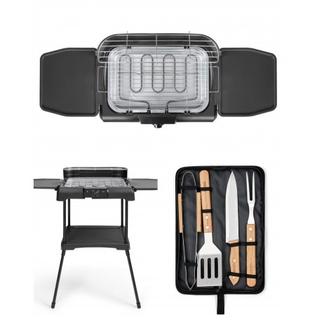 Barbecue électrique 2 200 W sur Pieds ou de Table noir Acier et chrome 2 200 W + Accessoires de cuisson