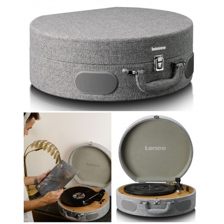Platine Disque Vinyle – rétro vintage grise – USB – RCA – AUX – télécommande avec haut-parleurs intégrés CELLULE AT3600L