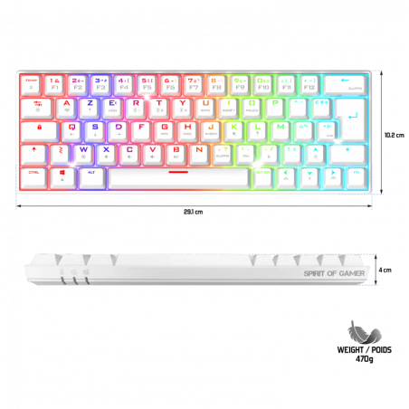 Pack clavier Mécanique blanc sans fil Bluetooth RGB USB RF 2,4 GHz + souris sans fil – ELITE M50 – 8 000 ppp