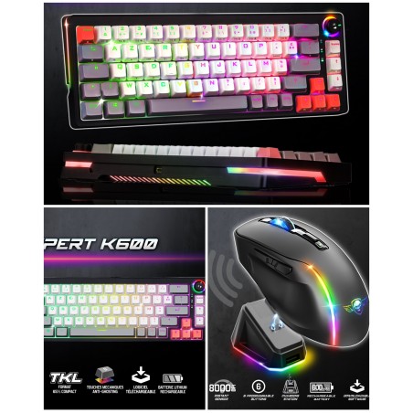 Pack clavier Mécanique sans fil Bluetooth RGB USB RF 2,4 GHz + souris sans fil – ELITE M50 – 8 000 ppp – 6 boutons programmables