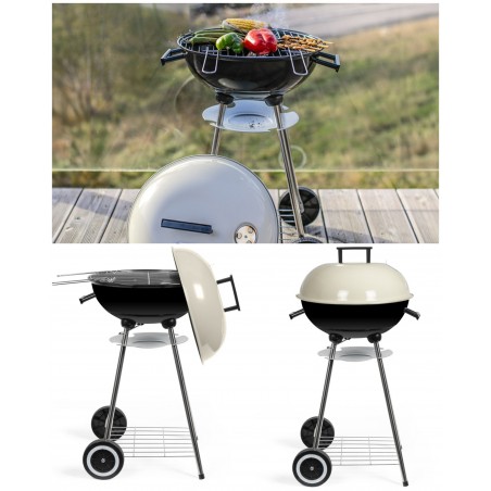 Barbecue à charbon Beige Ø 41 cm Grille de cuisson chromée Type WEBER