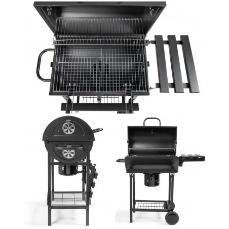 Barbecue à charbon baril Surface de cuisson de 56 × 35,5 cm Couvercle avec thermomètre poignée et 2 valves d’aération