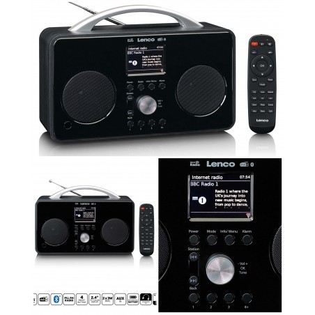 Radio Internet LENCO DAB+/FM avec télécommande Bluetooth® et batterie rechargeable