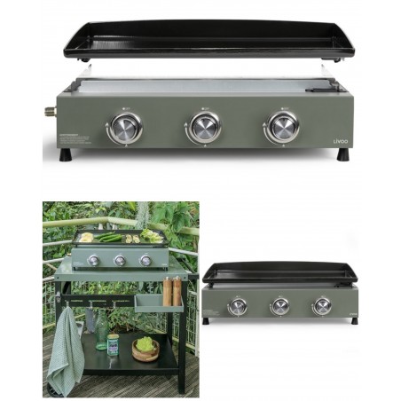 Plancha gaz Barbecue 3 brûleurs acier émaillée 62 × 34,5cm Allumage automatique intégré