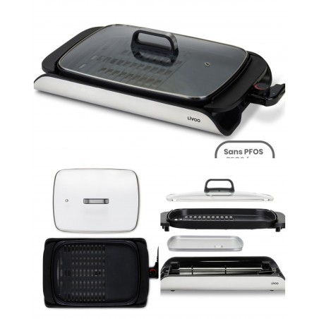 Plancha électrique grill 2 000 W avec couvercle 40 × 30 cm Plaque en fonte d’aluminium