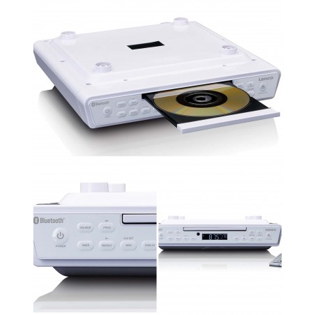 Radio-réveil FM de cuisine avec CD Bluetooth et télécommande blanc