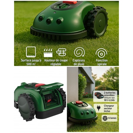 Robot tondeuse caméra 6 lames Surface de pelouse recommandée 500 m²