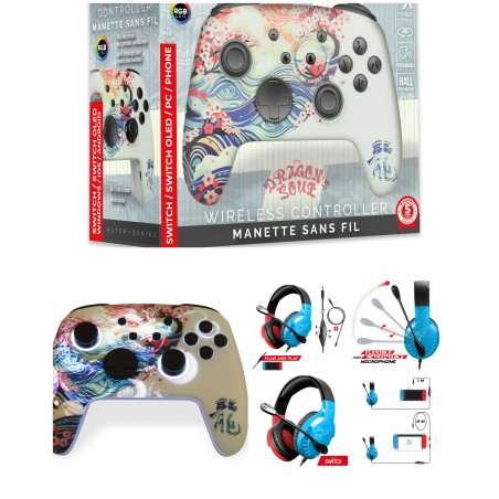 Casque PC gaming Pro-H3 – manette SWICH 2 RGB Sans fil Bluetooth Rétroéclairage Dragon’s Soul