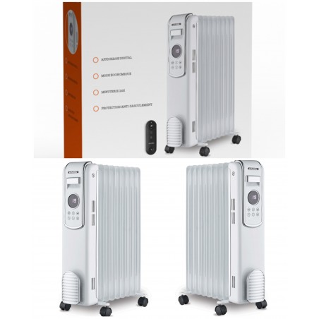 Radiateur à bain d'huile Digital vintage blanc 2 000 W 9 colonnes 3 réglages de chaleur Thermostat réglable