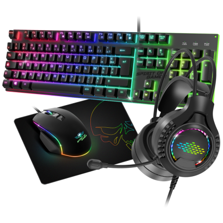Pack gamer Pro 4-en-1 – ULTIMATE – MKH6 – RGB – USB – clavier + souris + casque + Tapis souris
