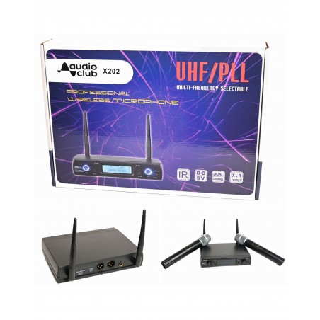 Double Micros sans fil UHF, 2 canaux, 2 micros-main, 617.000 MHz, 663.000 MHz