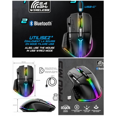 Souris gamer Sans Fil – XPERT – M5 RGB – 8 000 ppp – 8 Boutons – RGB rechargeable