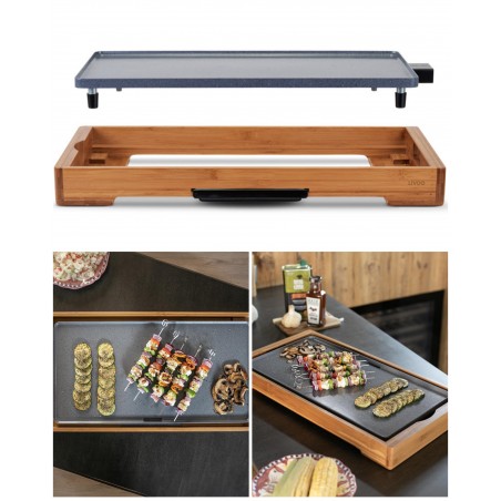 Plancha ARMATURE BOIS 2 200 W double zones lisse et rainurée avec Revêtement antiadhésif et bac