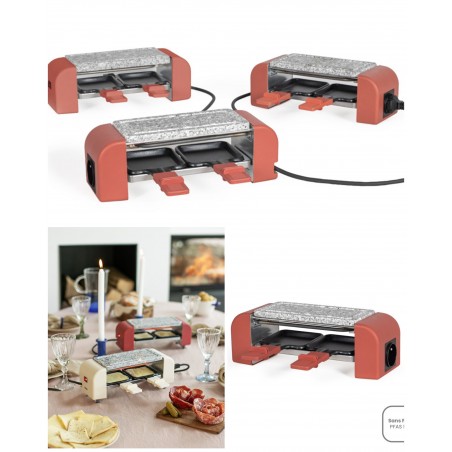 Raclette avec Pierre de Cuisson 450 W orange Duo 2 mini poêlons anti adhérents noir