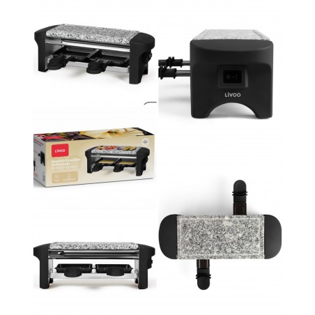 Raclette avec Pierre de Cuisson 350 W noir Duo 2 mini poêlons anti adhérents noir