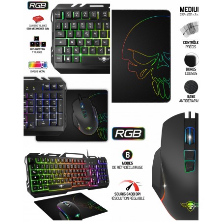 Pack gamer Pro 3-en-1 – ULTIMATE – MK5 – RGB – USB – clavier + souris + Tapis souris