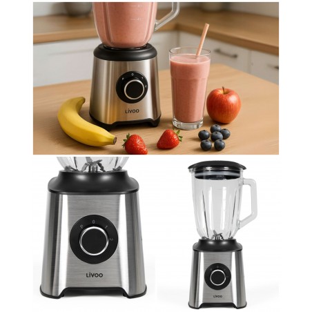 Blender Inox 600 W gris 1,5 L 2 Vitesses + Impulsions acier Inoxydable Bol en Verre transparent gradué