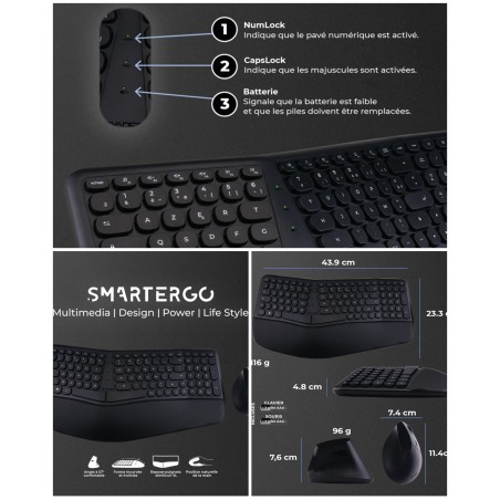 Pack clavier et souris sans fil – SMARTERGO – sans fil Desktop ADVANCE – noir – 105 touches