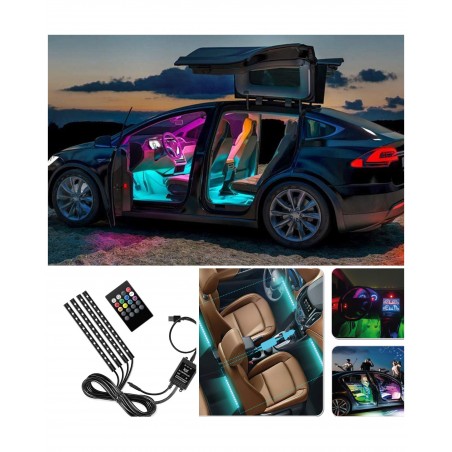 Kit DECO Auto de 4 bandes 48 LED RGB IP20 avec télécommande USB PLUG Synchro Musicale-Lampe Voiture Intérieur LED