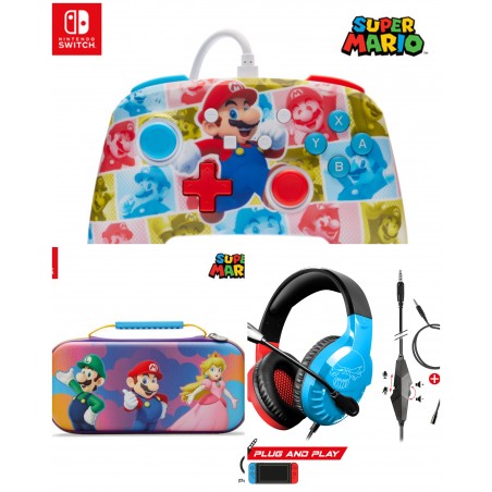 Casque Switch rouge ET bleu – manette Switch Mario Hero Reel Nintendo – Sacoche Switch – Mario – Color Splash Heroes