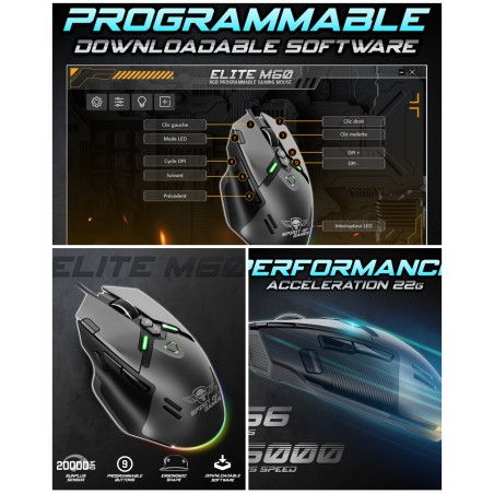 Souris gaming gamer – Spirit of gamer – Pro-M60 – RGB – 9 Boutons – 20 000 ppp