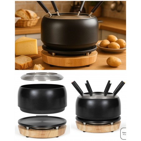 Appareil à fondue – Bois Aluminium – 1 200 W – 8 personnes – 3,5 L – Thermostat réglable