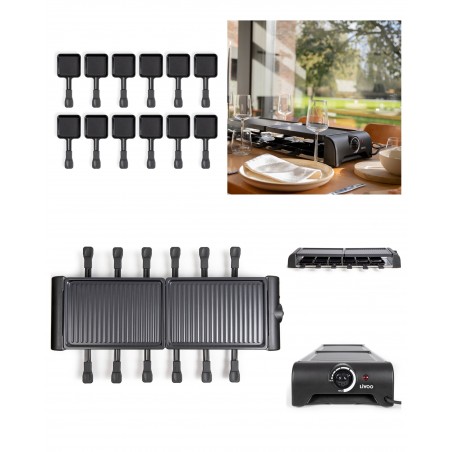 Appareil à fondue électrique 12 Personnes + Appareil à raclette 1 800 W 12 caquelons avec revêtement antiadhésif