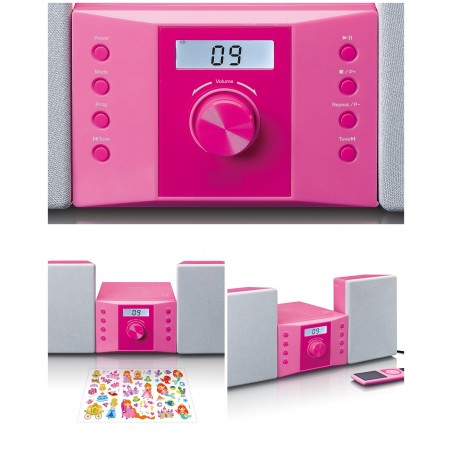 Micro-set – Mini chaine avec CD FM radio AUX-IN autocollants rose