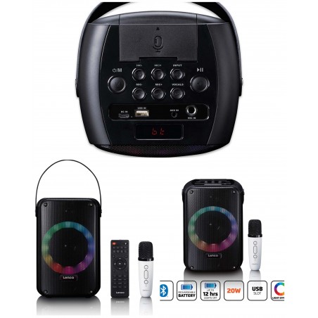 Enceinte Bluetooth 5.2 – karaoké portable sur batterie – microphone karaoké sans fil et éclairage disco LED noir