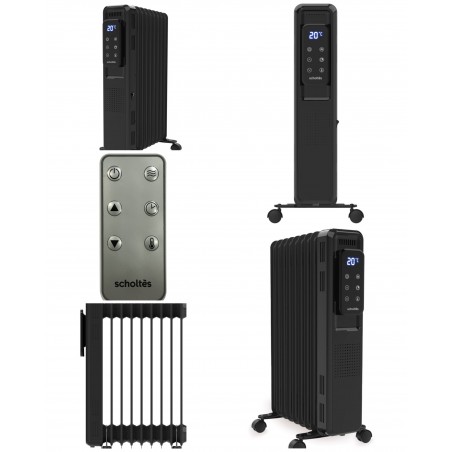 Radiateur à bain d'huile – Digital vintage noir – 2 000 W – 3 réglages de chaleur – télécommande incluse