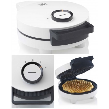 Gaufrier électrique blanc – 1 000 W – Revêtement antiadhésif – Gaufres en forme de cœur – Poignée Isolante
