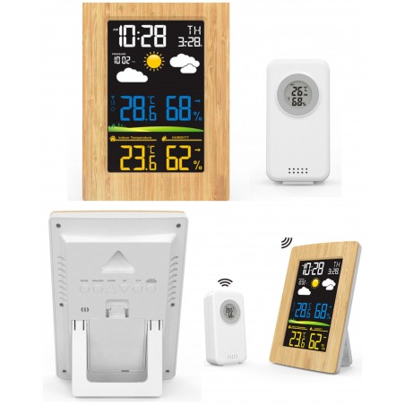 Station météo – Intérieure Extérieure Bois Clair – Affichage digital – Hygromètre – Réveil double alarme + Sonde extérieure