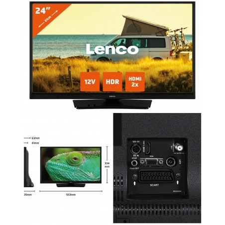 TV LENCO Bluetooth 12 V LED HD 24 pouces – DVB-T, DVB-C