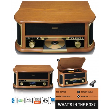 Platine Vinyle vintage – CD-Cassette-Tourne-Disque – TCD-2571WD – Bluetooth 5.0 – Platine Vinyle – Radio AM/FM /DAB