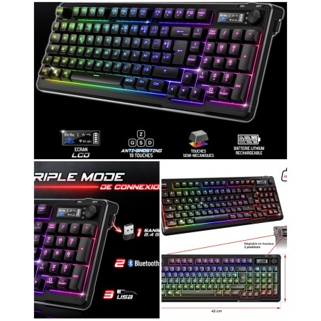 Clavier gamer Pro semi-mécaniques sans fil Bluetooth noir – R-TYPE K60 – 15 effets RGB
