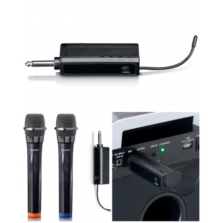 Jeu de 2 microphones sans fil avec récepteur portable alimenté par batterie – Récepteur sans fil avec connecteur 6,35 mm