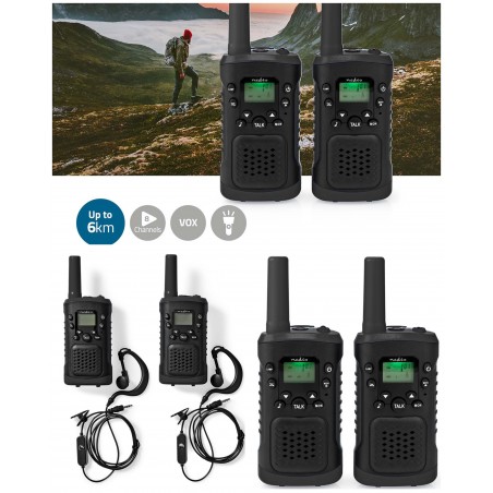 2 Talkies-walkies portée jusqu'à 6 kilomètres rouge – noir 2 canaux et 61 codes DCSS