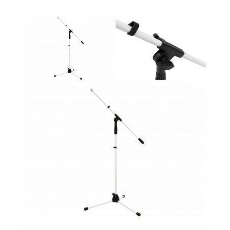 Pied de Microphone professionnel télescopique blanc avec PERCHE potence + fixation support micro + micro DYNAMIQUE HQ