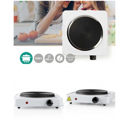 Plaque électrique blanche – 1 Foyer – 1 500 W – Protection anti-surchauffe