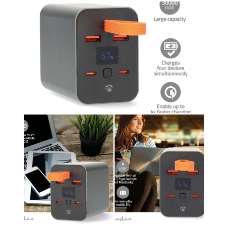 Batterie de secours externe 2 × USB-A – 2 × USB-C – PD3.0 100 W / QC3.0 – Lithium-polymère