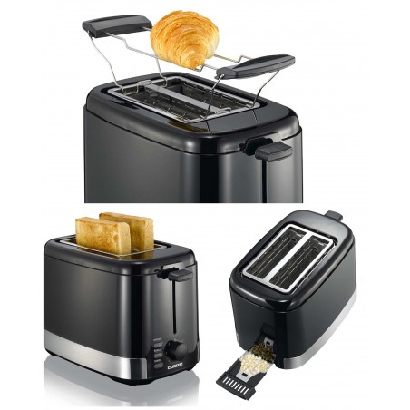 grille-pain noir Inox Brossé 800 W 2 larges FENTES Design Inox noir