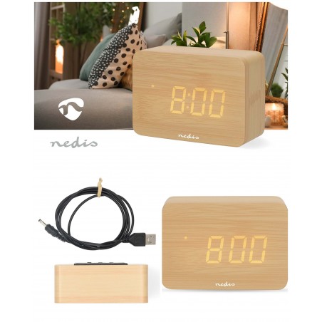Réveil de bureau numérique digital en Bois Trois réglages d'alarme USB ou piles