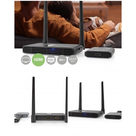 Transmetteur sans fil HDMI Wi-Fi – 2400-5 000 MHz – 30 m – Double sortie HDMI + VGA