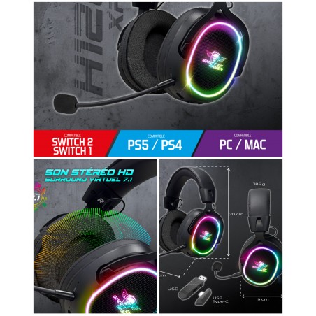 Casque gamer – XPERT – H1200 – Sans fil Bluetooth – 7.1 Virtual Surround – Compatible PC/Switch/PS5