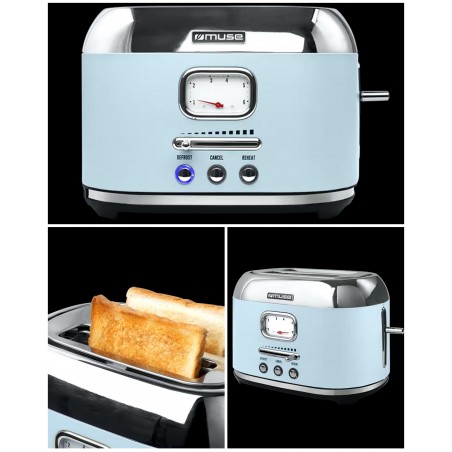 Pack bouilloire rétro vintage sans fil 2 200 w 1,7 l bleu pastel Inox + grille-pain bleu pastel 2 fentes Inox