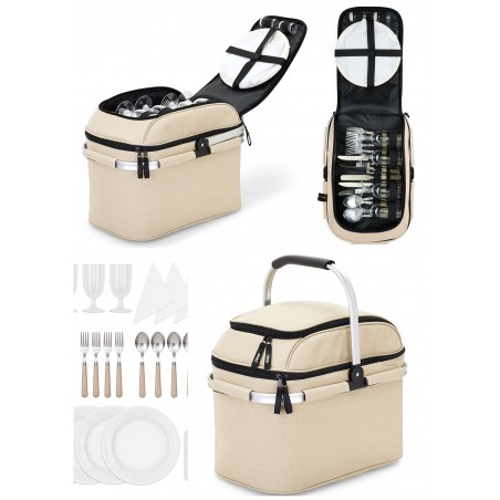 Panier pique-nique 4 personnes Toile BEIGE isotherme 23,29 L Accessoires Poignée rétractable