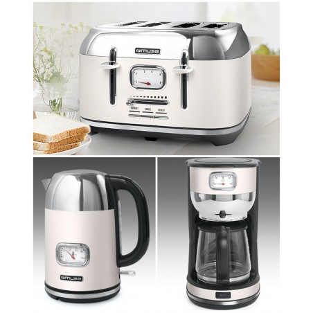 Cafetière vintage 1,4 L 10 à 12 tasses 1 000 W – grille-pain rétro 4 TRANCHES 1 800 W – Bouilloire vintage 1,7 L – 2 200 W