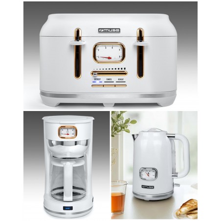 Cafetière vintage 1,4 L 10 à 12 tasses 1 000 W – grille-pain rétro 4 TRANCHES 1 800 W – Bouilloire vintage 1,7 L – 2 200 W