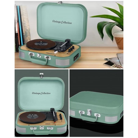 Platine Vinyle vintage rétro – verte – Bluetooth – USB – 33/45/78 Tours